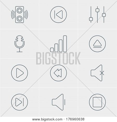 Vector Illustration Of 12 Music Icons. Editable Pack Of Stabilizer, Rewind, Start And Other Elements.