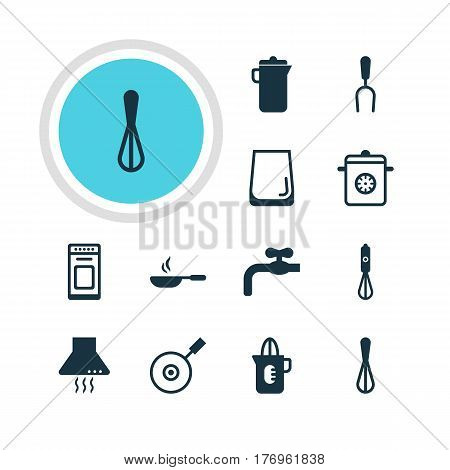 Vector Illustration Of 12 Kitchenware Icons. Editable Pack Of Corolla, Steamer, Handmixer Elements.