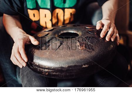 Hand Pan, Vadjraghanta, Metal Tongue Drum, Modern Musical Instrument.