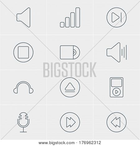 Vector Illustration Of 12 Music Icons. Editable Pack Of Speaker, Subsequent, Compact Disk And Other Elements.