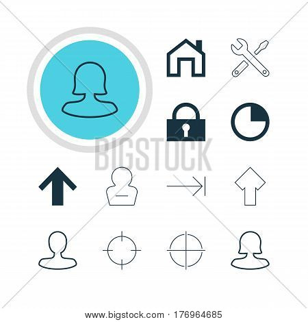 Vector Illustration Of 12 Interface Icons. Editable Pack Of Padlock, Mainpage, Man Member And Other Elements.