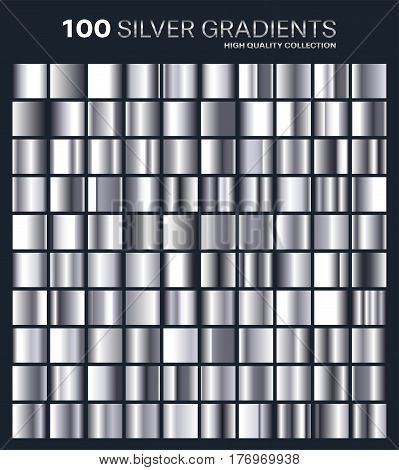 Silver gradient, pattern, template.Set of colors for design, collection of high quality gradients.Metallic texture, shiny background.Pure metal.Suitable for text , mockup, banner, ribbon or ornament.