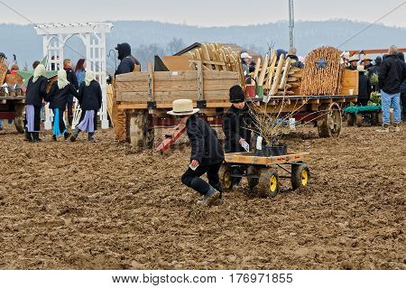 PENRYN PENNSYLVANIA - MARCH 18 2017: A rainy muddy day at the annual 