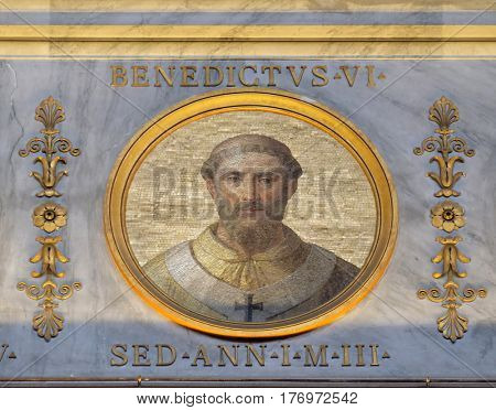 ROME, ITALY - SEPTEMBER 05: Image of Pope Benedict VI was Pope from 19 January 973 to his death in 974 in the basilica of Saint Paul Outside the Walls, Rome, Italy on September 05, 2016.