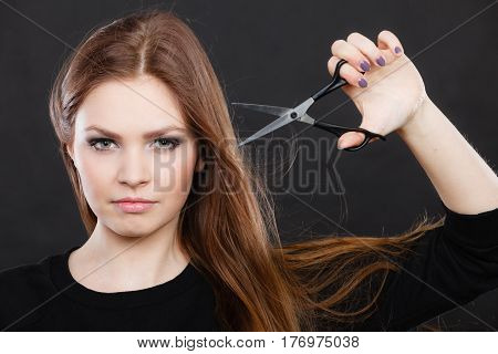 Professional Elegant Female Barber With Scissors.