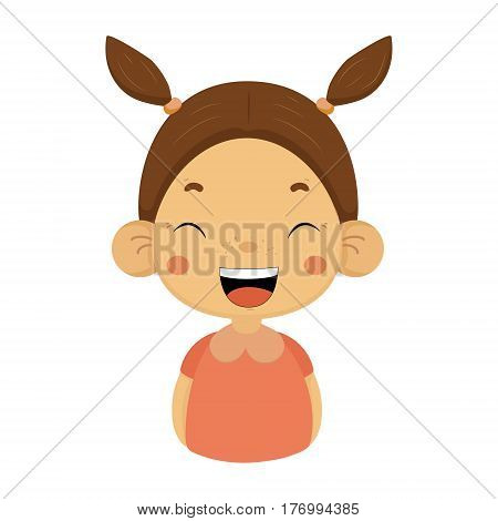 Laughing Little Girl Flat Cartoon Portrait Emoji Icon With Emotional Facial Expression. Cute Kid Cartoon Character Emoticon Vector Illustration Isolated On White Background.
