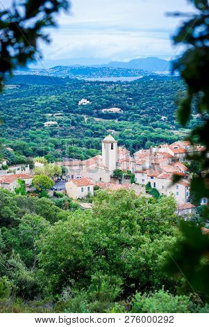 High Side View Beautiful Village In South Of France, Ramatuelle Village With Many House In Deferent 