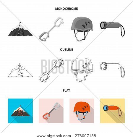 Vector Design Of Mountaineering And Peak Sign. Set Of Mountaineering And Camp Stock Symbol For Web.