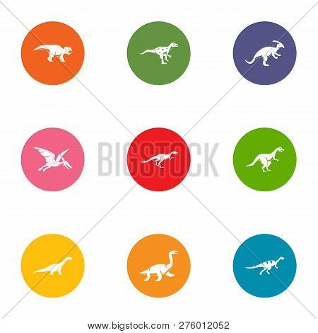 Saurian Icons Set. Flat Set Of 9 Saurian Icons For Web Isolated On White Background