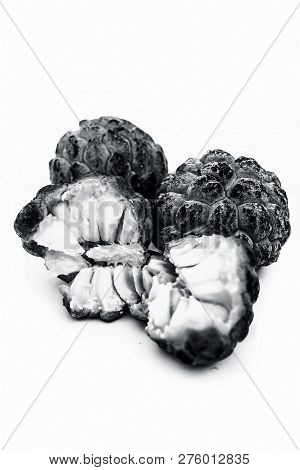 Close Up Of Raw Organic Sitaphal Or Sugar Apple Or Custard Apple Isolated On White.
