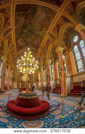 Budapest, Hungary - December 19, 2018: Interior Of The Parliament Of Budapest, The Seat Of The Hunga