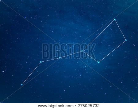 Really North Sky With Big Dipper Constellation With Lines. Ursa Major Or The Great Bear At Starry Wi