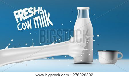 Realistic Transparent Clear Milk Bottle Advertising Template
