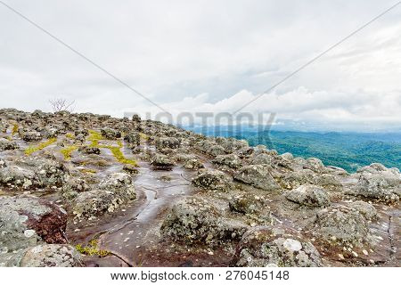 Beautiful Nature Landscape Of Green Forests On Lan Hin Pum Viewpoint With Strange Stone Shapes Cause