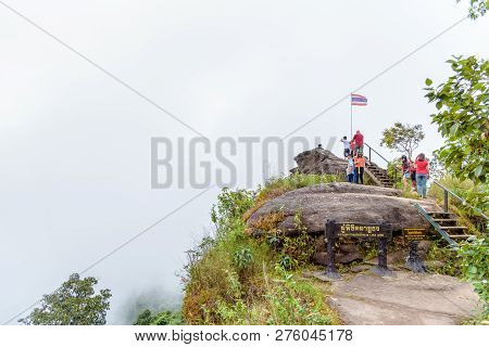 Phitsanulok, Thailand-oct 23, 2018: Tourist Groups On The Top Of The Mountain, High View Point To Se