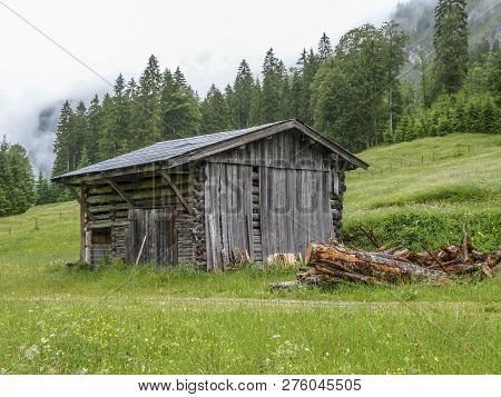 Old Wooden Cabin At Rappenalbtal In The Allgaeu