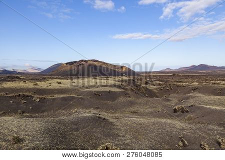 Volcano In Timanfaya National Park In Lanzarote, Spain