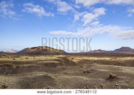 Volcano In Timanfaya National Park In Lanzarote, Spain