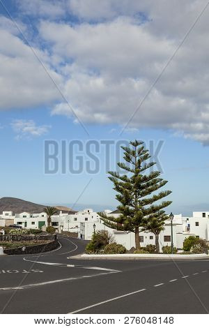 Small Village Of Tinajo In Lanzarote, Spain Uder Blue Sky