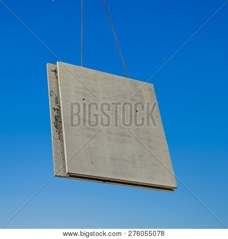 Prefabricated Wall Is Placed At The Construction Site With Help Of A Huge Crane