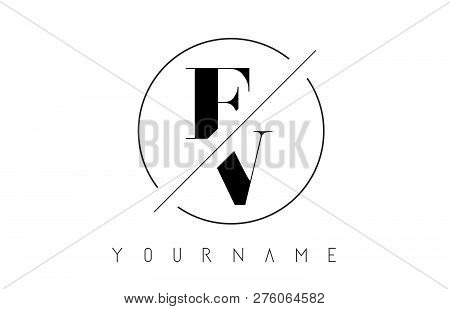 Fv Letter Logo With Cutted And Intersected Design And Round Frame Vector Illustration