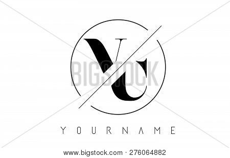 Vc Letter Logo With Cutted And Intersected Design And Round Frame Vector Illustration