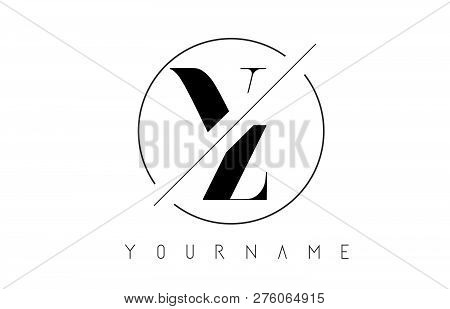Vz Letter Logo With Cutted And Intersected Design And Round Frame Vector Illustration