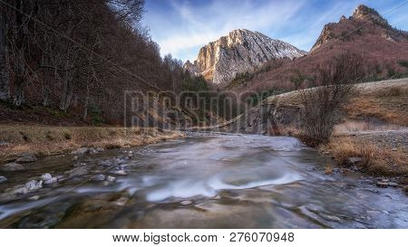 Ezcaurre Peak Over Veral River In Zuriza, Huesca