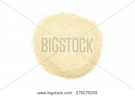Bunch Of Semolina, Close Up, Macro, Top View. Popular Flour In Cooking. Used For Making Of Pasta Or 