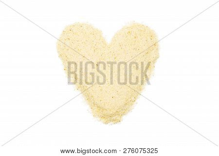 Semolina, Heart-shaped, Isolated, Close Up, Macro, Top View. Popular Flour In Cooking. Used For Maki