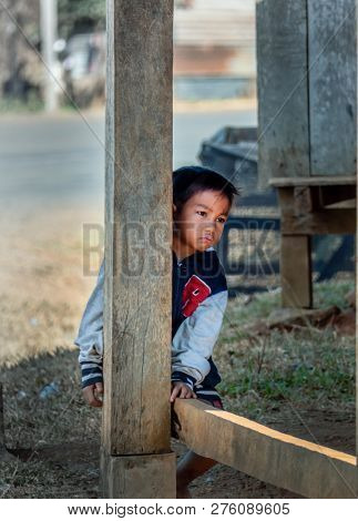 near pakse, laos - 11 24, 2018: little boy