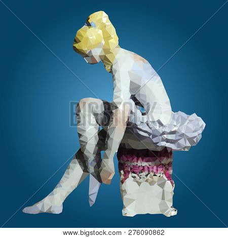 Sitting Ballerina. Low poly triangulated vector version image in modern style.