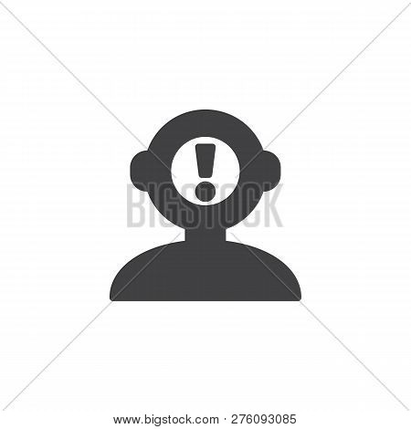Person With Warning Sign Vector Icon. Filled Flat Sign For Mobile Concept And Web Design. Human Head
