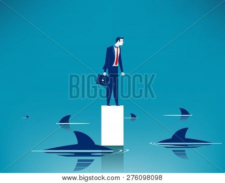 Surrounded Shark. Concept Business Illustration. Vector Cartoon Character.