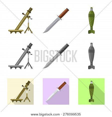 Vector Illustration Of Weapon And Gun Sign. Set Of Weapon And Army Stock Vector Illustration.