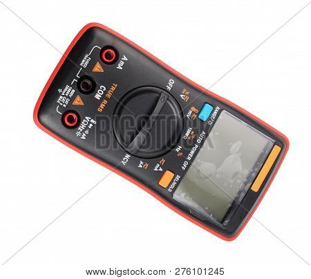 Black Digital Multimeter Isolated On White Background At Dry Day