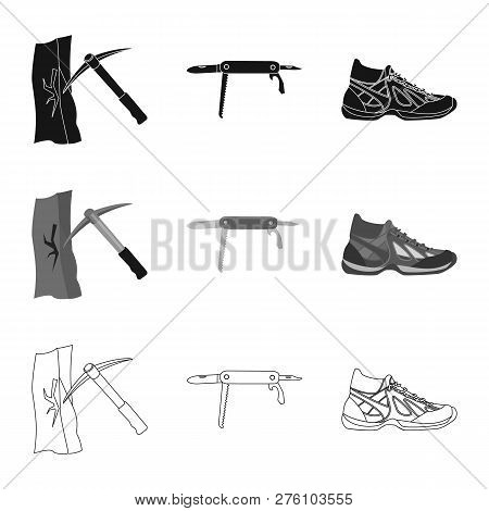 Vector Design Of Mountaineering And Peak Symbol. Set Of Mountaineering And Camp Stock Vector Illustr