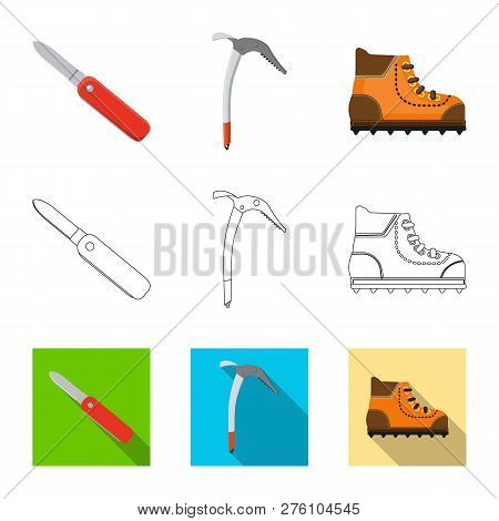 Vector Illustration Of Mountaineering And Peak Symbol. Collection Of Mountaineering And Camp Stock V