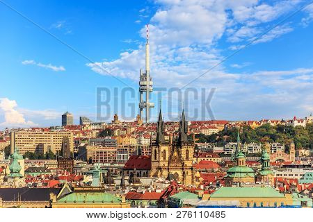 Church Of Our Lady Before Tyn And Zizkov Television Tower Behind