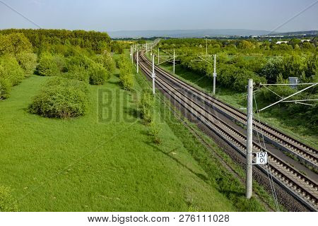 Rails In Rural Green Landscape For German High Speed Train Intercity Express (ice)