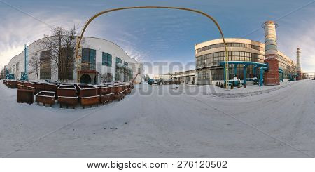 Full Seamless Spherical Panorama 360 Angle Degrees View In Backyard Of Metallurgical Machine Buildin