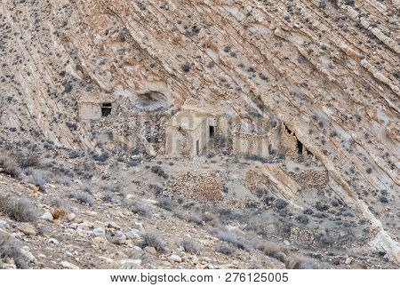 Al Jaya, Jordan, December 06, 2018 : The Remnants Of Economic Extensions Under The Hill On Which Med