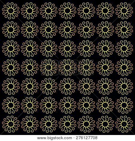 Gold Luxury Vector Seamless Flower Ornament Pattern. Pattern Ornament With Black Background. Abstrac