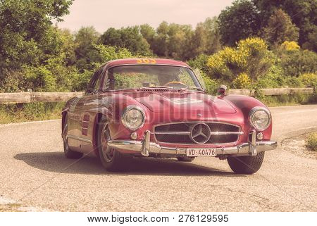 Pesaro Colle San Bartolo , Italy - May 17 - 2018 : Mercedes-benz 300 Sl CoupÉ (w198) 1955 On An Old 