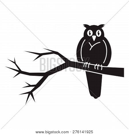 Owl On Tree Icon. Simple Illustration Of Owl On Tree Icon For Web Design Isolated On White Backgroun