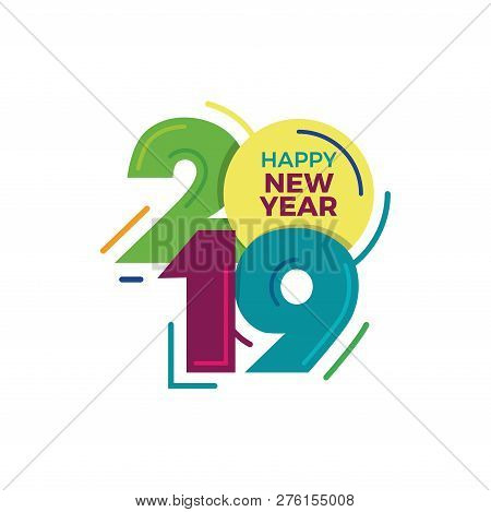 Happy New Year 2019 Text Design. Cover Of Business Diary For 2019 With Wishes. Brochure Design Templ