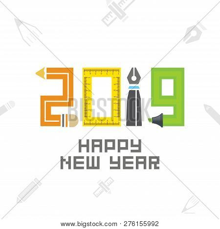 2019 Educational New Year Background. Seasonal Greeting Card Template