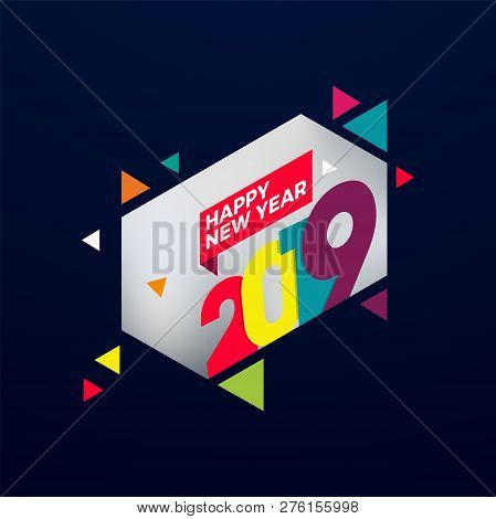 Happy New Year 2019 Text Design. Cover Of Business Diary For 2019 With Wishes. Brochure Design Templ