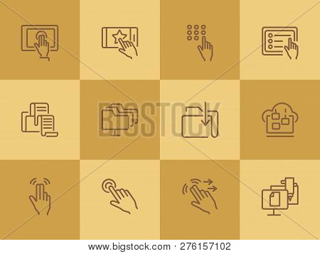 On-screen Gestures Line Icon Set. Double Tap, Swipe, Hand. Modern Technology Concept. Can Be Used Fo