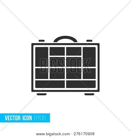 Fishing Tackle Box Icon In Silhouette Flat Style Isolated On White Background.